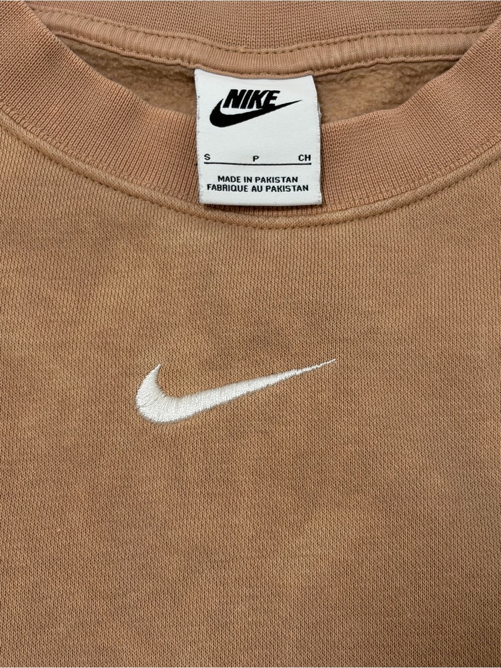 Nike Tan Fleece Distressed Sweatshirt Oversized Cropped Minimalist Swoosh Sz S